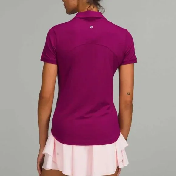 Women Lululemon Quick-Drying Short Sleeve Polo Shirt Magenta Purple Size 2 - Picture 2 of 7